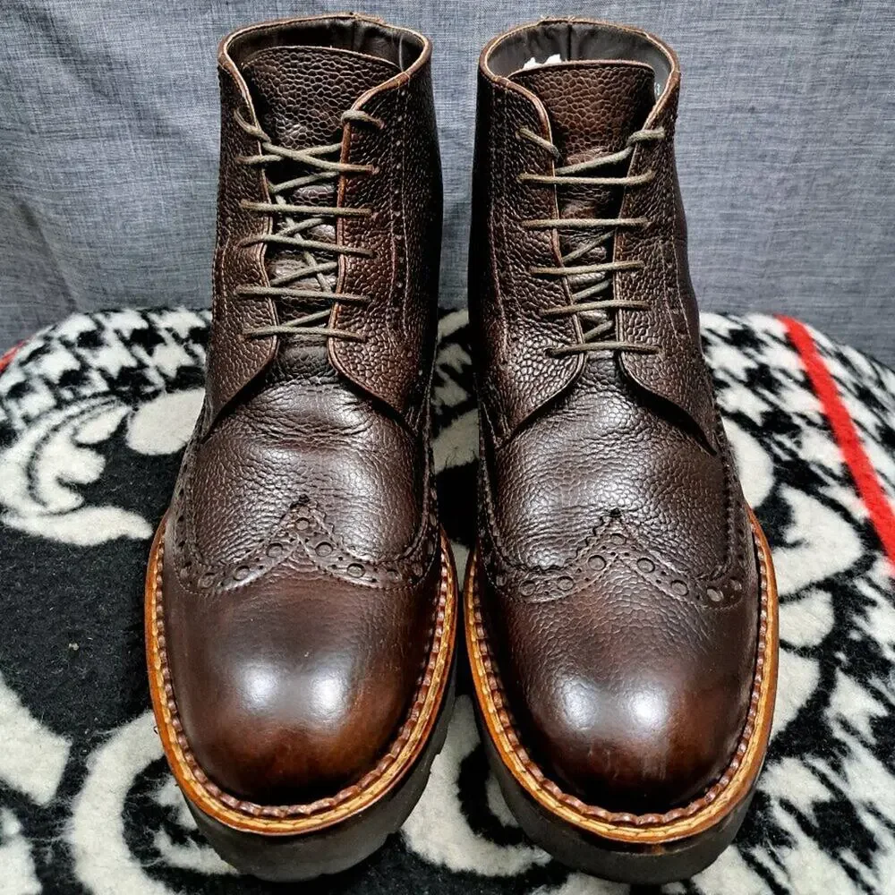 %Calzoleria Toscana Men Leather Wingtip Boots E485 Size 43 / D1